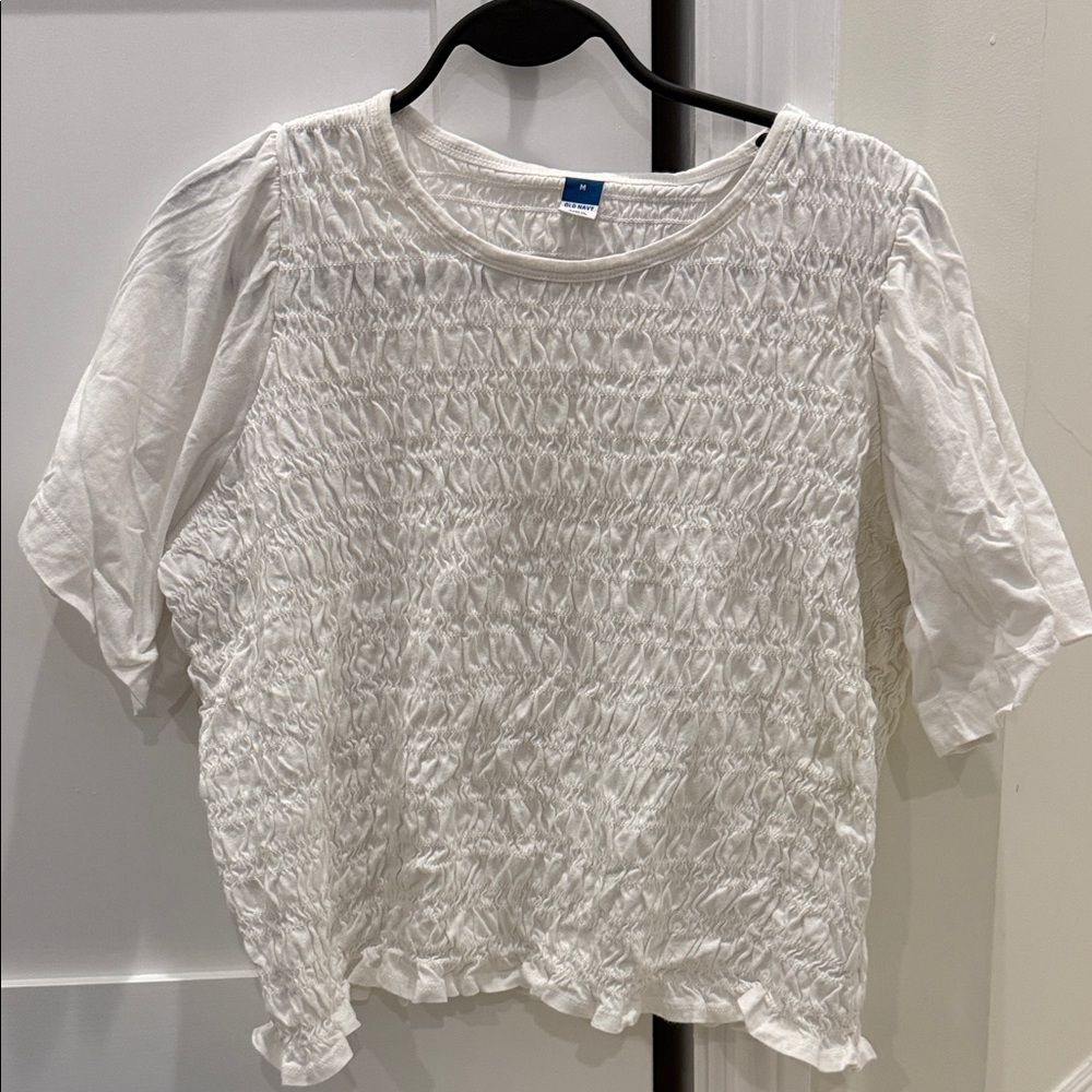 Old Navy White Smocked Blouse